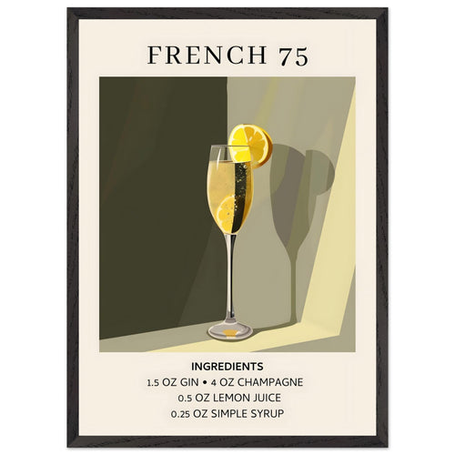 Artfulprints Poster met Lijst French 75 cocktail - Ingrediënten   - 50x70 cm - Groen