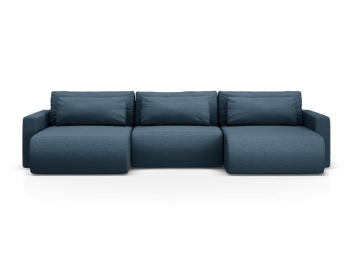 Cosmopolitan Design Converteerbare panoramische bank met opbergdoos Belfast 4-zits, structurele stof blauw - 149x340x84cm