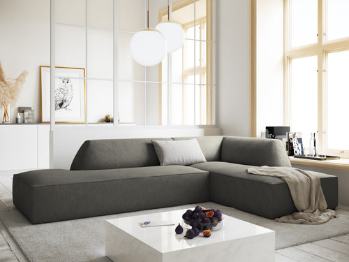 Micadoni rechter hoekbank Ruby 4-zits, ribfluwelen, lichtgrijs - 180x273x69cm