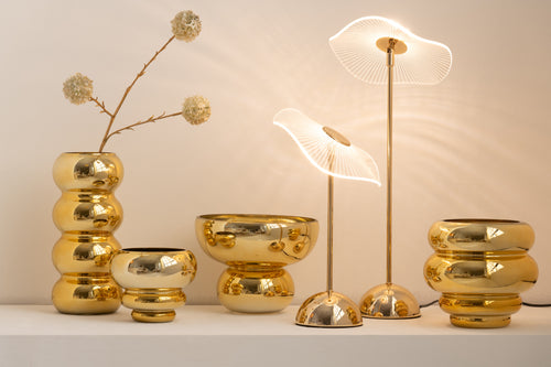 J-Line theelichthouder/vaas Julia - glas - goud - Ø 15.5 cm - vtwonen shop