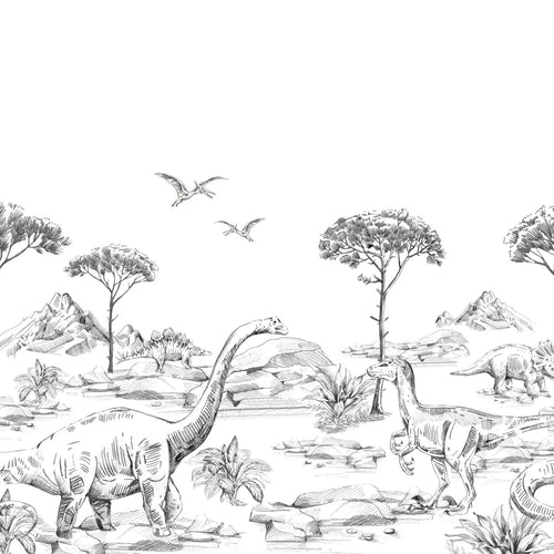 ESTAhome fotobehang dinosaurussen zwart wit - 300 x 279 cm - 159063