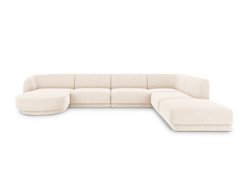 Micadoni Panoramische hoekbank rechts Miley 6-zits, structurele stof ivoor - 255x330x70cm