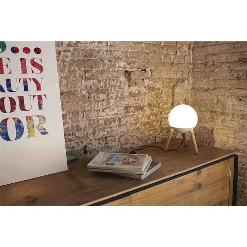 Faro Mine - 1 Light Tafellamp Bol Wit, Hout, E27