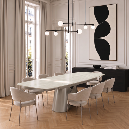 Premium Interiors - Uitschuifbare eettafel LACE - travertijnkeramiek travertijn 240cm