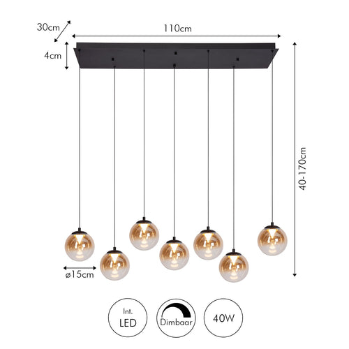 Atmooz hanglamp Monza 7 Rect. - zwart - 120 x 40 x H 167 cm - geïntegreerde led