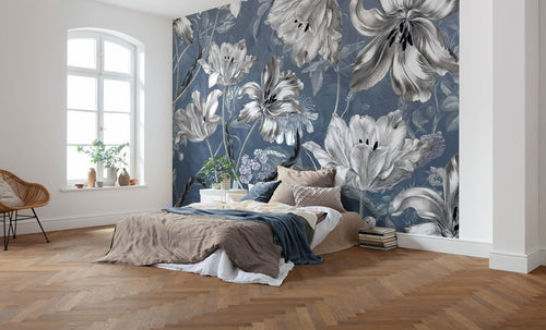 Komar fotobehang bloemen blauw en grijs - 350 x 250 cm - 611645 - vtwonen shop