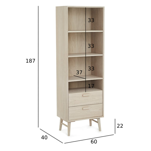 Furnhouse stellingkast Porto - Witte olie - MDF, Eikenfineer - 40x60x187