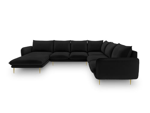 Cosmopolitan Design Panoramische hoekbank rechts Vienna 7-zits, flueel, zwart - 235x330x95cm