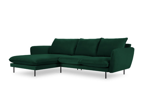 Cosmopolitan Design linker hoekbank Vienna 5-zits, flueel, flessengroen - 170x255x95cm