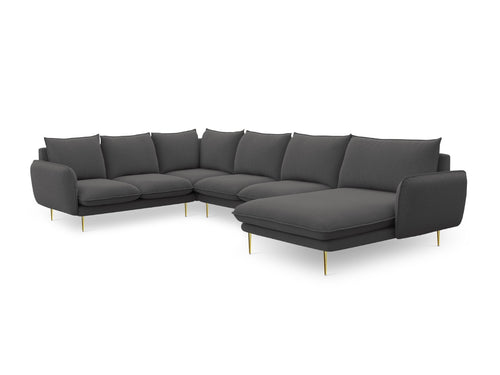 Cosmopolitan Design Panoramische hoekbank links Vienna 7-zits, structurele stof, donkergrijs - 235x330x95cm