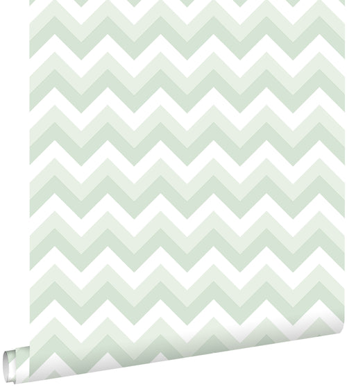 ESTAhome behang zigzag motief mintgroen en wit - 53 cm x 10.05 m - 128858