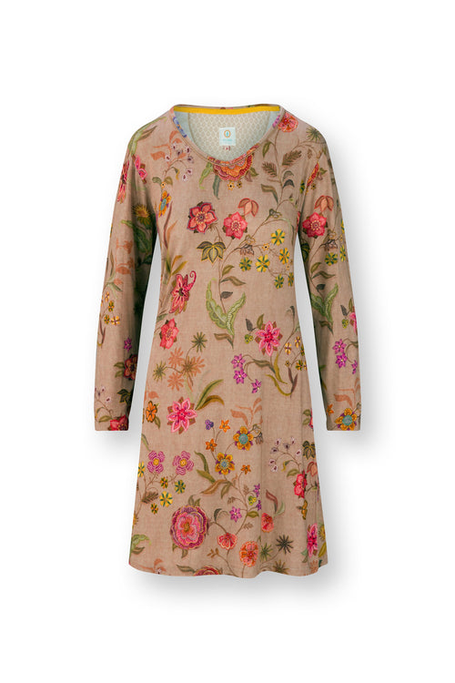 Pip Studio - Dana Nachthemd Lange Mouw Dames - Coco Flower - Zand - XS - vtwonen shop