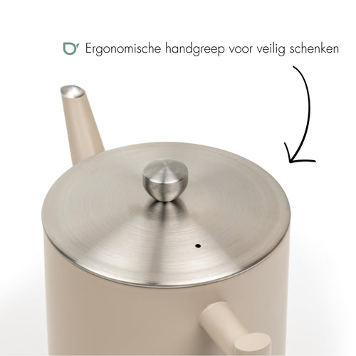 Bredemeijer - Dubbelwandige theepot Minuet Cylindre - 1,2 liter - Taupe - Met filter - vtwonen shop