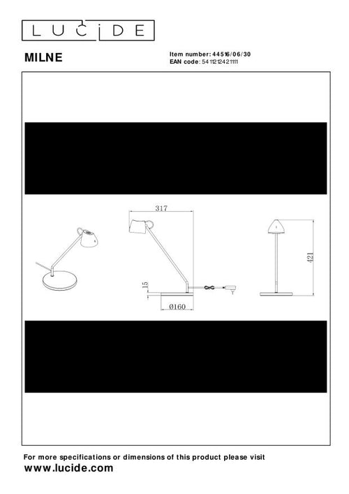 Lucide bureaulamp MILNE - Geïntegreerde LED - Zwart - vtwonen shop