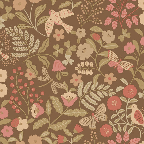 ESTAhome behang bloemen en vogels vergrijsd groen en roze - 50 x 900 cm - 131468 - vtwonen shop