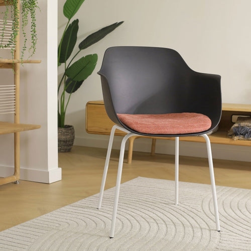 Nolon Nora-Liz Eetkamerstoel Zwart - Terracotta Kussen - Witte Poten - vtwonen shop