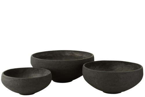 J-Line schaal Vezelklei - keramiek - zwart - 3 stuks - Ø 69.5 cm