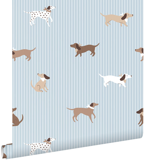ESTAhome behang honden blauw en bruin - 50 x 900 cm - 132020