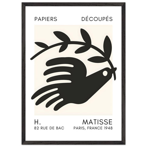 Artfulprints Poster met Lijst Matisse - Peace dove black   - 50x70 cm - Zwart