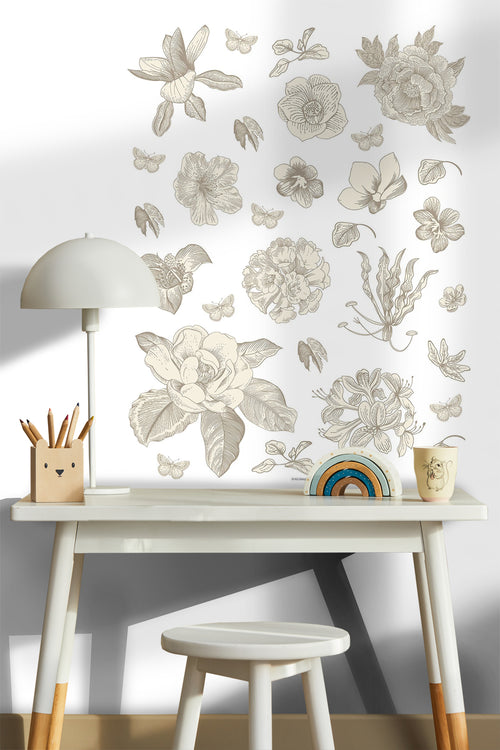 Sanders & Sanders muursticker bloemen warm grijs - 85 x 65 cm - 601351