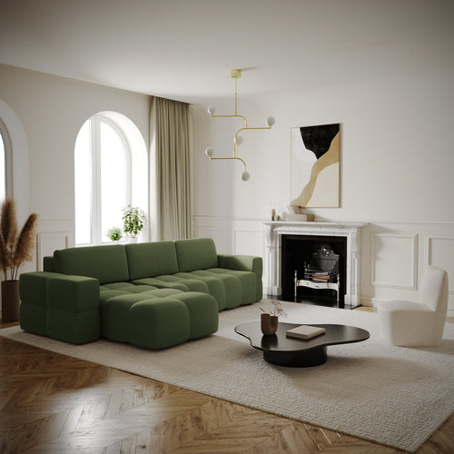 Sia Home - Linkshoekbank met slaapfunctie GABRIEL - kruisbinding olijfgroen 286cm