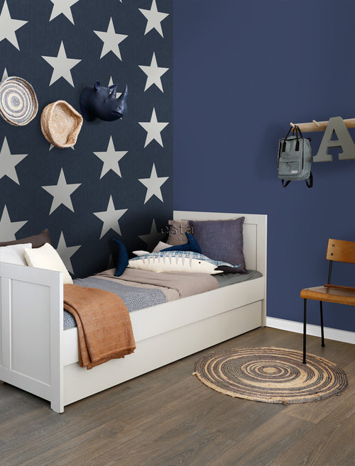 ESTAhome behang sterren op denim jeans stof donkerblauw - 53 cm x 10.05 m - 138978