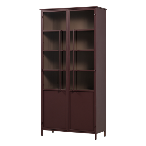 WOOOD xl 2-deurs vitrinekast Exhibit - Metaal - Bordeauxrood - 203x99x45