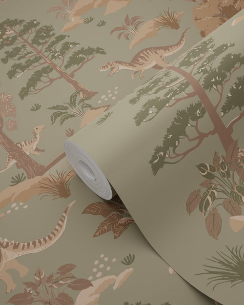 ESTAhome behang dinosaurussen vergrijsd groen en bruin - 50 x 900 cm - 131657 - vtwonen shop