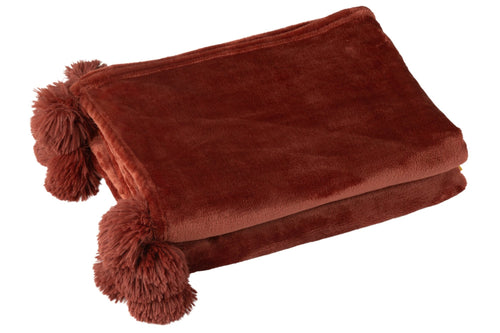 J-Line plaid Pompom - polyester - marsala rood - 170 x 130 cm