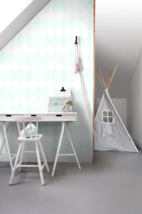 Origin Wallcoverings behang wieberruit-motief mat wit en mintgroen - 53 cm x 10.05 m - 337218