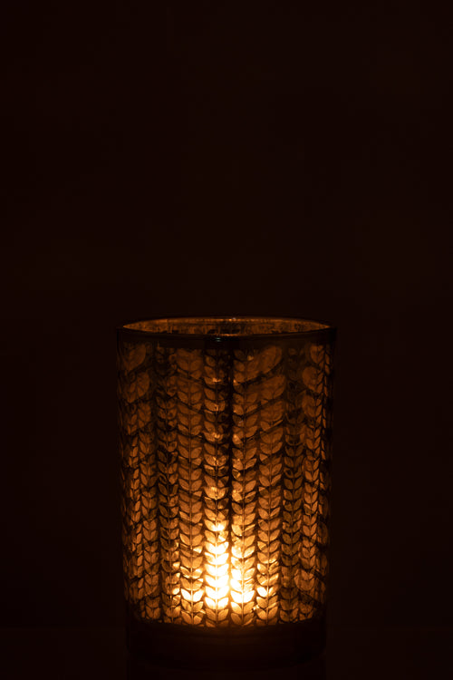 J-Line windlicht Visgraat - glas - groen/zilver - large