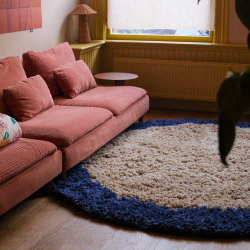 Interieur05 vloerkleed Pilo - hoogpolig - beige/blauw - Ø240 cm
