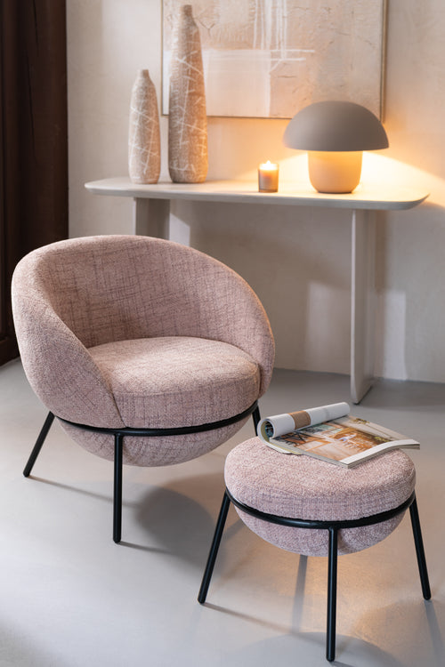 J-Line loungestoel + poef - ijzer - roze/zwart