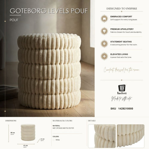 Creme kleurige pluche poef Ø 41x46 cm