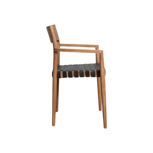 Raw materials teak eetkamerstoel Freya - zwart leer - 54x45x80 cm