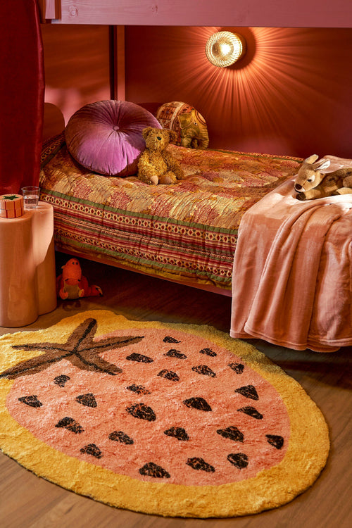 In The Mood Collection Vloerkleed Aardbei - L120 x B95 cm - Katoen - Roze - vtwonen shop