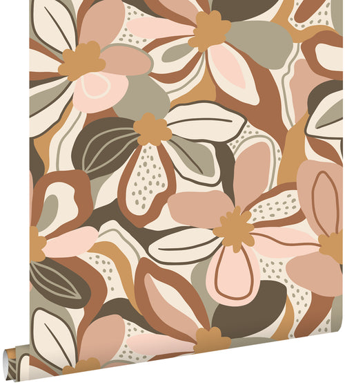 ESTAhome behang bloemmotief terracotta en zacht roze - 50 x 900 cm - 139629 - vtwonen shop