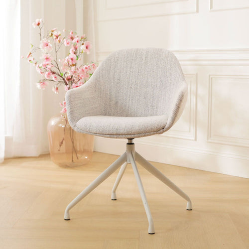 Nolon Nola-Mae Eetkamerstoel Beige Gemêleerd - Draaibaar Wit Onderstel - vtwonen shop