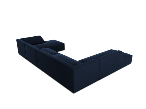 Micadoni Panoramische hoekbank links Ruby 7-zits, flueel, koningsblauw - 273x366x69cm