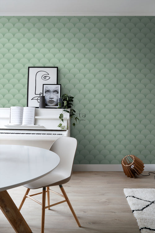 ESTAhome behang art deco motief vergrijsd groen - 50 x 900 cm - 139466