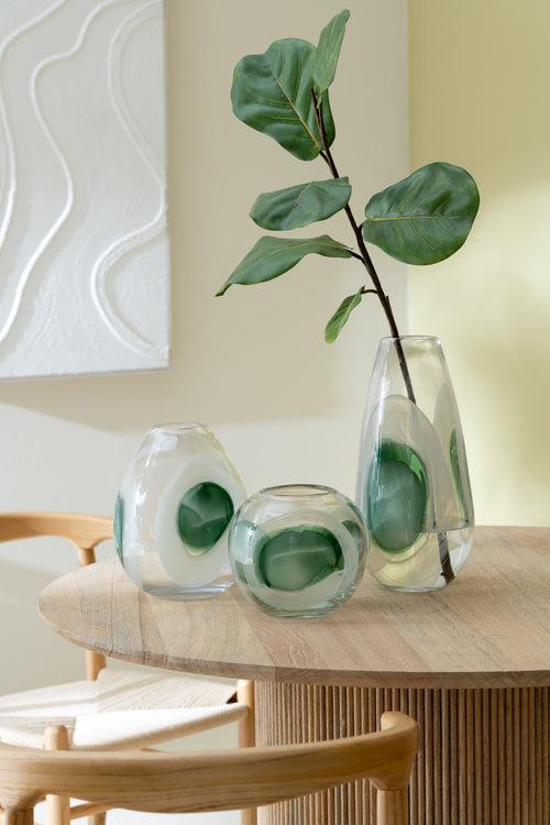 J-Line vaas Livy - glas - groen/wit/transparant - large - 37 cm hoog