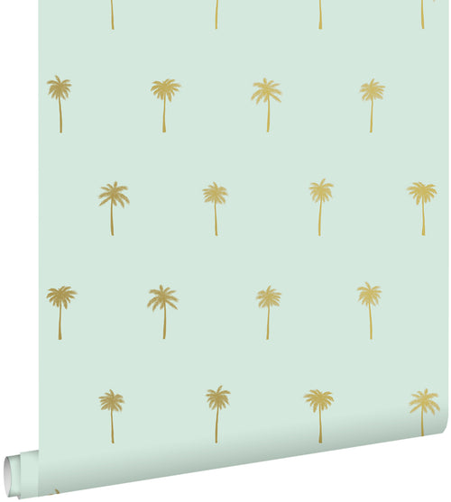 ESTAhome behang palmbomen mintgroen en goud - 53 cm x 10.05 m - 139159