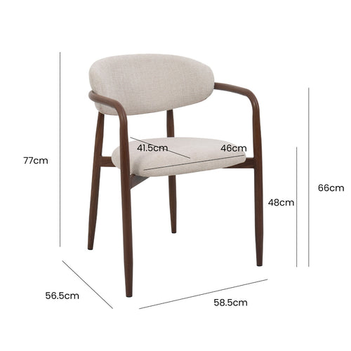 Giga Meubel Eetkamerstoel Alexia - Taupe/Walnoot - Armleuning - Set van 2