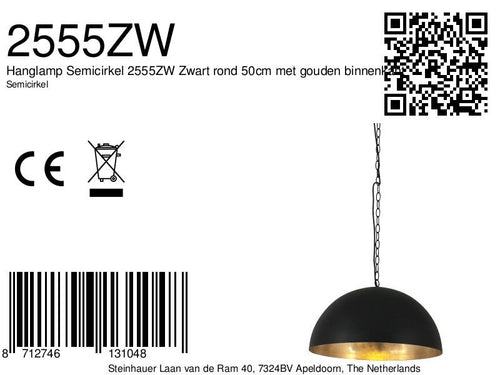 Steinhauer hanglamp semicirkel - 1 lichts - 50x 180 cm - zwart