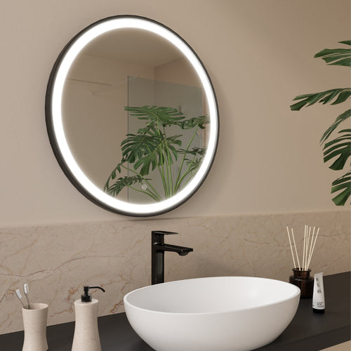 LOMAZOO badkamerspiegel Milano - met LED verlichting & anti condens - rond - zwart - 60 cm