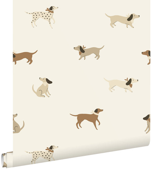 ESTAhome behang honden wit en beige - 50 x 900 cm - 131378