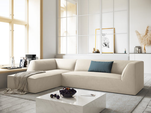 Micadoni - Linker hoekbank "Ruby" 4 zitplaatsen, ribfluwelen, lichtbeige - 180x273x69cm