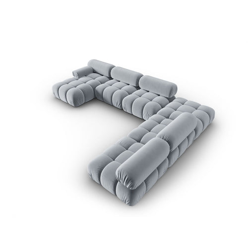 Cosmopolitan Design - Modulaire panoramische hoekbank rechts Cortina 7-zits, flueel lichtblauw - 282x376x70cm