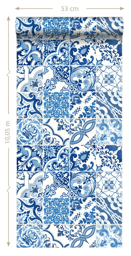 ESTAhome behang tegelmotief blauw - 53 cm x 10.05 m - 148636