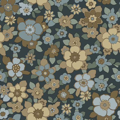 ESTAhome behang retro bloemen donkerblauw - 50 x 900 cm - 131527 - vtwonen shop